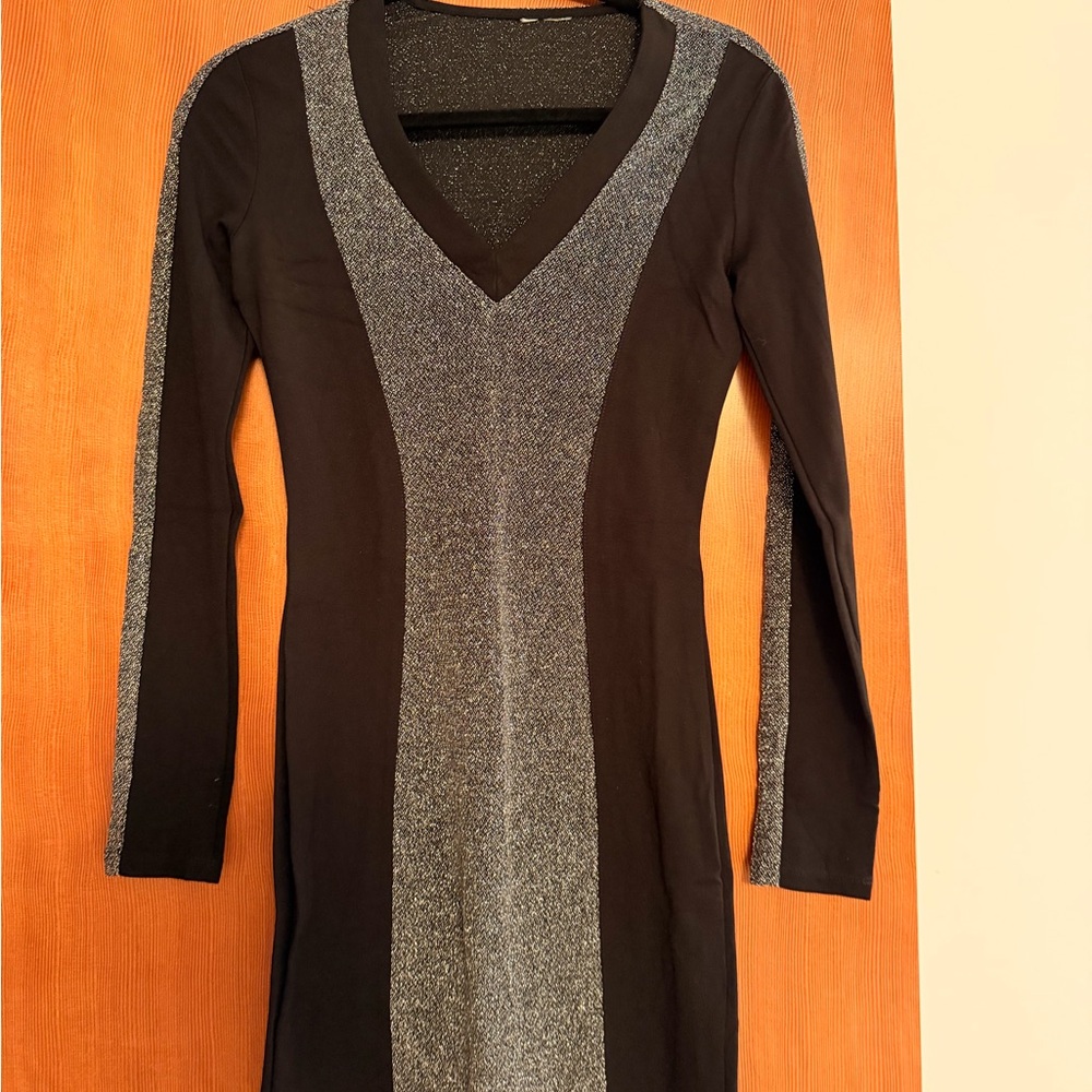 Chic Black and Silver Long Sleeve Dress